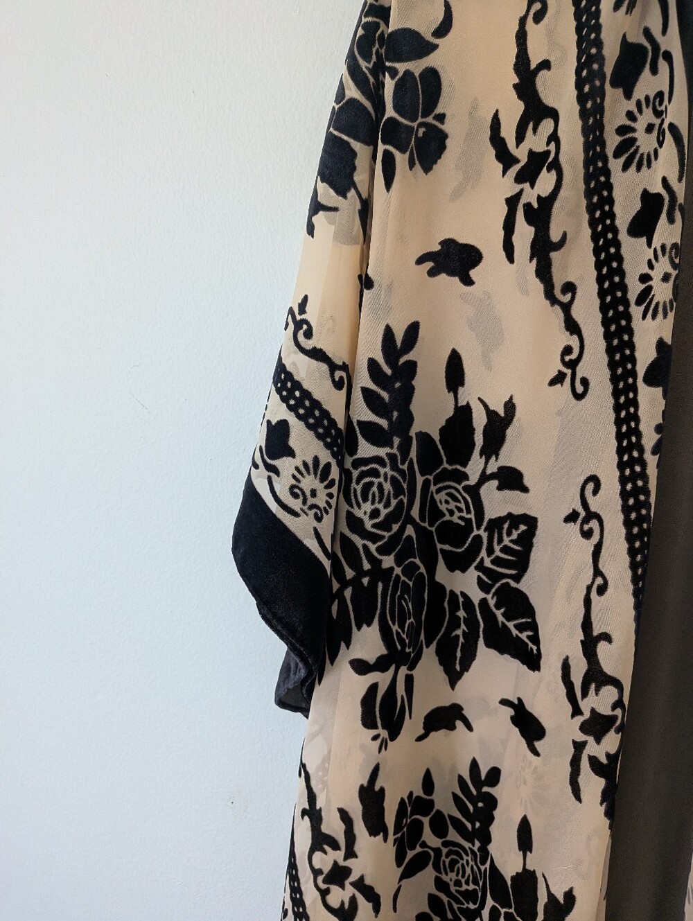 Free People Night Bird Burnout Black Tan Floral Velvet Tassel Kimono Duster - Picture 7 of 9